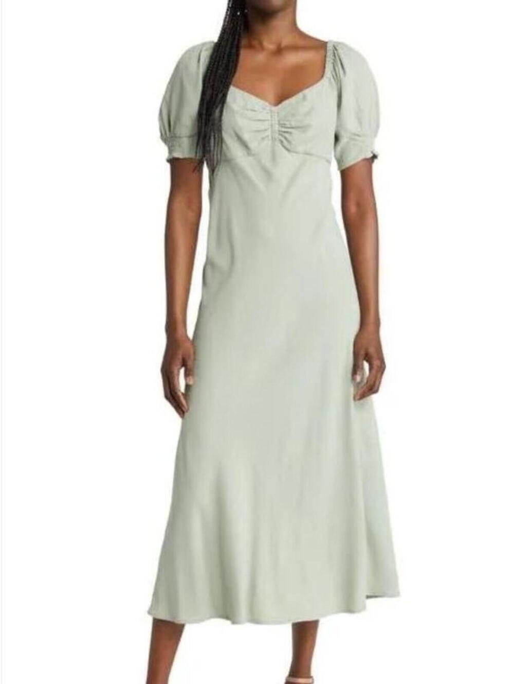 Madewell Frosted Sage Sweetheart Midi Dress Puff Sleeve Cottagecore Size 0